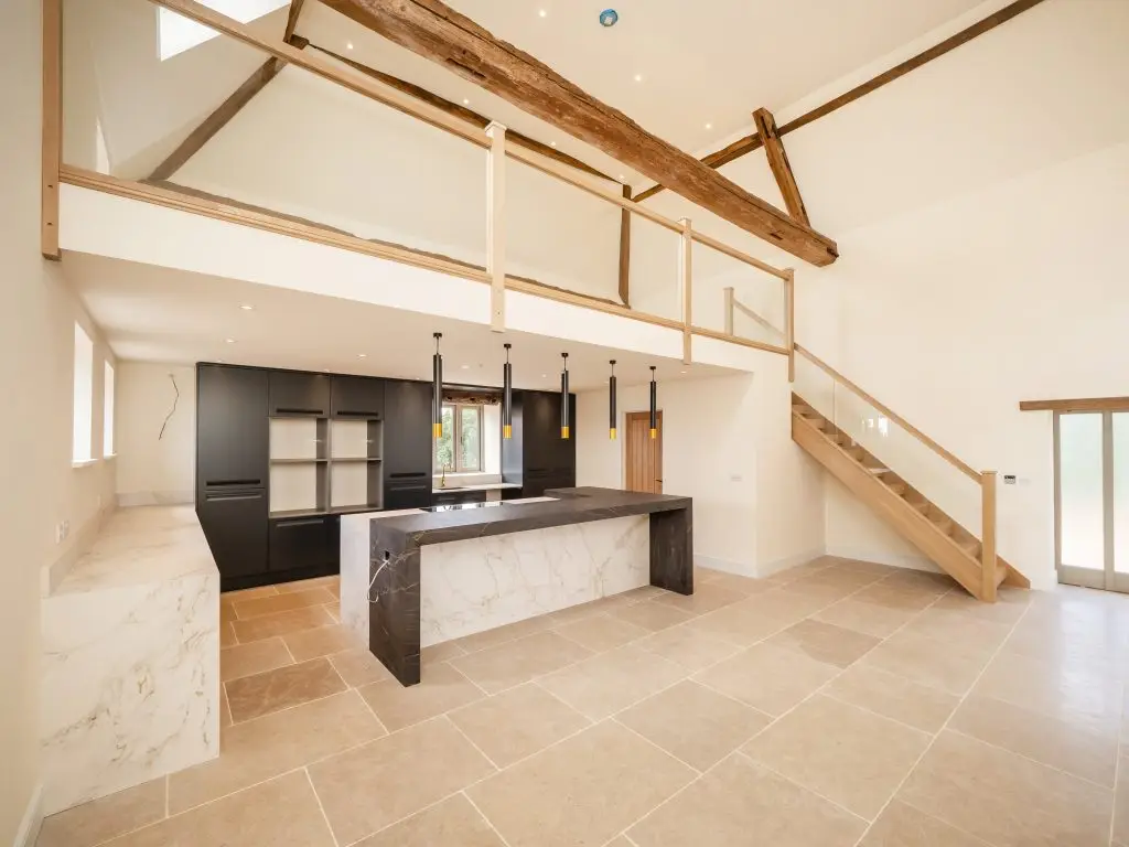 Barn conversion kitchen and dining room — before virtual staging