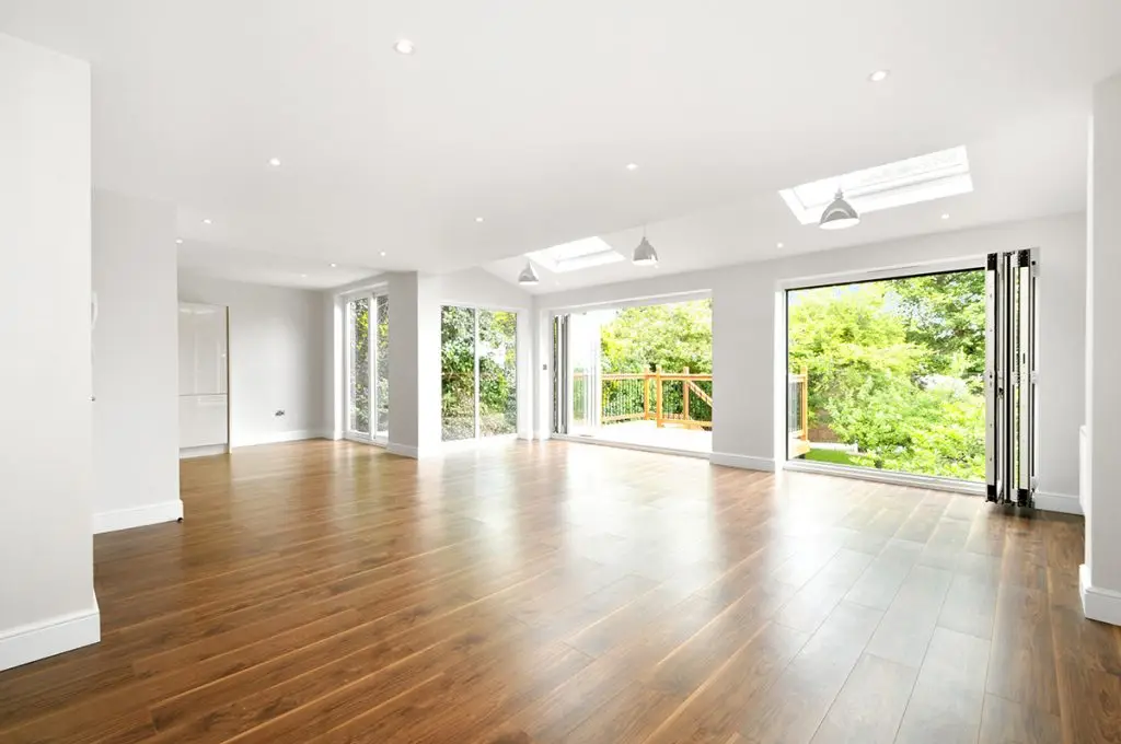 Open-plan living space — before virtual staging